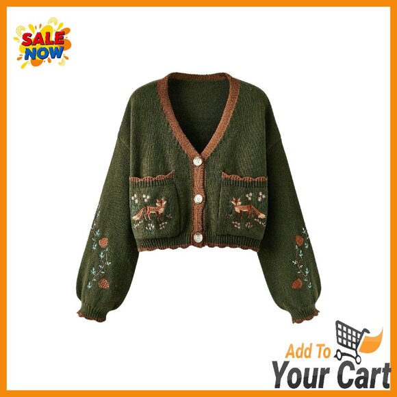 Floral Cropped Cardigan Embroidered Open Front Boho Sweater Fall Outwear